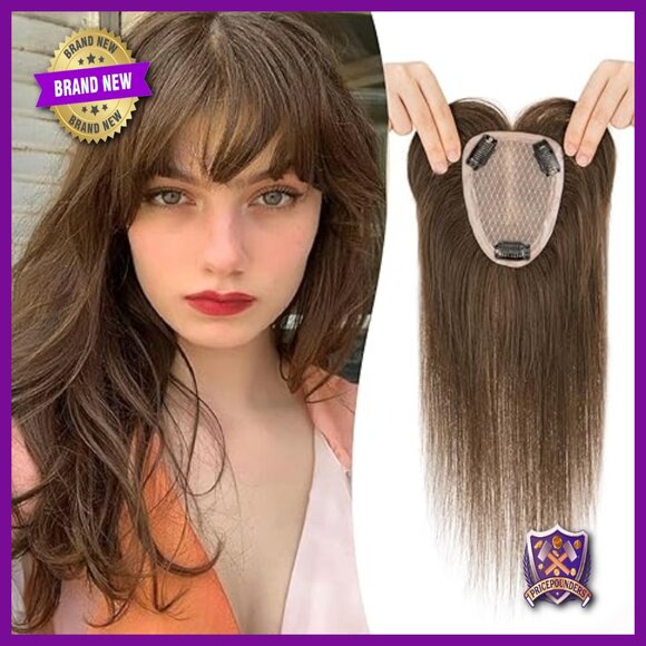 10 Inch Human Hair Topper with Bangs, Clip On, No Tangle, Smooth main image 6